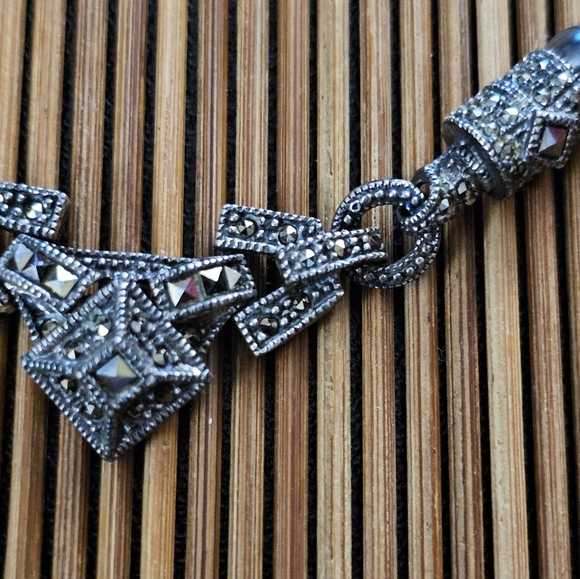 925 Silver Judith Jack Pearl,marcasite Necklace (Vintage) - Picture 4 of 15